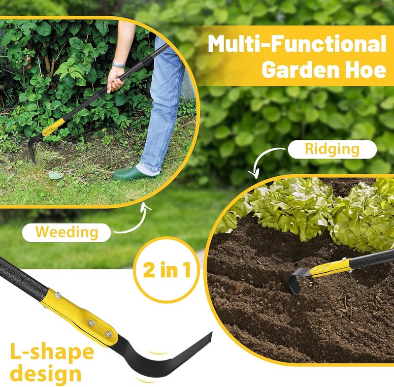 Lilyvane Garden Hoe Tool, 49 Inch L Shaped Hoe Garden Tools with Adjustable Long Handle for Weeding, Loosening Soil,Trenching, Heavy Duty Crack Crevice Weeding Hoe Hand Garden Tools for for Gardening Planting - Image 2